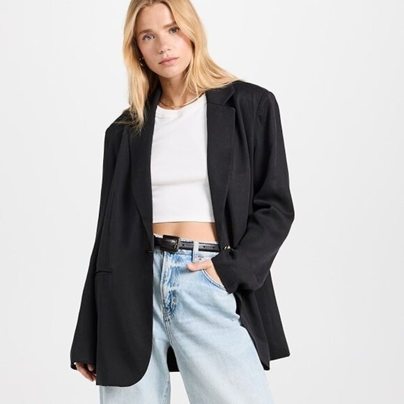 Reformation Black Blazer Classic Relaxed Blazer Single Button Pockets 3X Plus - Picture 2 of 9